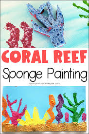 Watercolor coral reef composition with laminaria leaves. Coral Reef Art Project Primary Theme Park