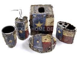 Rustic Texas Flag Star Bathroom Accessory Set 5 Pieces Faux Wood Look Studs Texas Bathroom Decor Texas Home Decor Bathroom Accessories Sets
