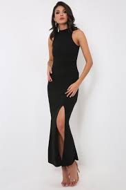 Black Black High Neck Split Maxi Dress Dresses Fashion Clothes