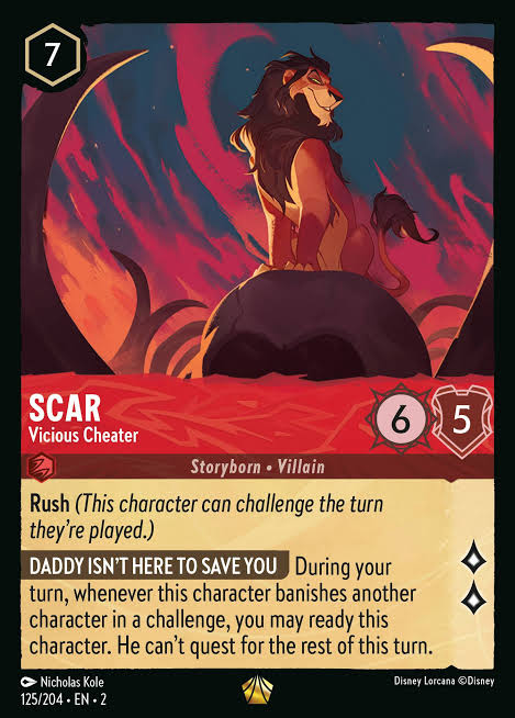 Scar - Vicious Cheater 125/204 » Disney Lorcana Card Details + Review » Lorcana Player