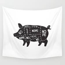 Alternative Pig Meat Cut Chart Vegan And Vegetarian Wall Tapestry By Sixsixninenine