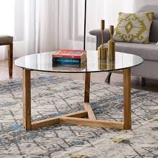 Quality modern design wooden glass table , very strong and long lasting available for sale on promotion. Harper Bright Designs 36 In Oak Medium Round Glass Coffee Table Wf190112aal The Home Depot