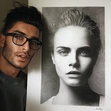 German Artist Toni Mahfud With His Drawing Of Cara Delevingne Incredible Toni Mahfud Art My Drawings