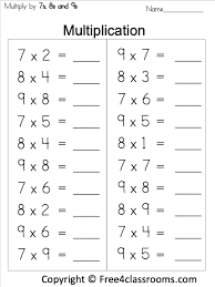 Integrate the movements involved in writing. Free Multiplication Worksheet 7s 8s And 9s Free4classrooms