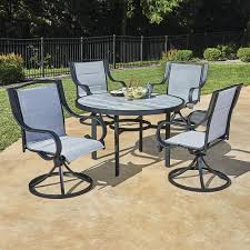 Backyard creations™ offers a variety of give your outdoor space a complete look with our patio furniture collections. Backyard Creations Denali Gray 5 Piece Dining Patio Set At Menards
