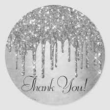Sparkle Drip Thank You Silver Platinum Icing Classic Round Sticker Zazzle Com Round Stickers Colorful Glitter Glitter Paint