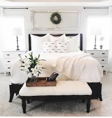 Love The White End Tables This Look Would Look Great With Our Black King Bed White Master Bedroom Black Bed Frame Black Bedroom Furniture