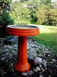 Concrete Painted Orange Bird Bath Cement Outside Yard Garden Art Diy Bird Bath Bird Bath Garden Concrete Bird Bath