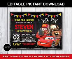 These invitations measures 5″x7″, where you can easily customize the invitation with a pen or a marker. Editable Cars Invitation Mcqueen Birthday Party Lightning Mcqueen Editable Chalkboard I Disney Invitations Cars Birthday Party Disney Cars Birthday Parties