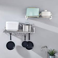 Ikea stainless steel kitchen pots pans rack/wall shelf. Istboom Wall Mounted Pot Holder Pan Organizer With 16 Hooks Stainless Steel Kitchen Wall Pots And Pans Rack Heavy Duty Modern Slat Design 24 By 9 1 2 Pricepulse