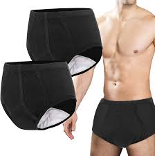 Incontinence Underwear for Men 2 Pack Washable Mens Incontinence Briefs  with Front Absorbent Area Leak Proof Underwear for Men Reusable Urinary ...