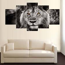 Black And White Lion Picture Framed Black And White Lion 5 Panel Canvas Print Wall Art Black White Lion Wall Art Prints Wall Art Pictures