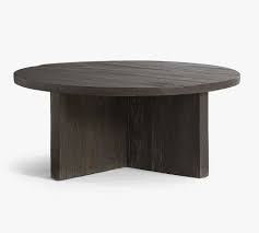 Organic round reclaimed bleached teak wood coffee table. Rocklin Round Reclaimed Wood Coffee Table Rustic Black 42 L Pottery Barn