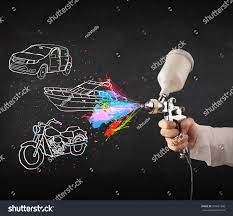 Man With Airbrush Spray Paint With Car Boat And Motorcycle Drawing On Dark Background Ad Ad Paint Ca Motorcycle Drawing Car Painting Illustration Design