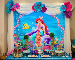 The Little Mermaid Birthday Party Dessert Table And Decor Mermaid Party Decorations Mermaid Birthday Party Decorations Lil Mermaid Birthday Party