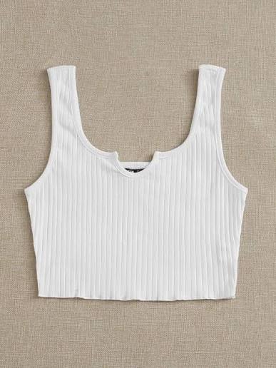 Shein EZwear Solid Rib-Knit Crop Top