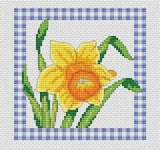 Free Daffodil And Gingham Cross Stitch Chart Cross Stitch Flowers Simple Cross Stitch Cross Stitch