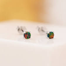 Black Opal Stud Earrings in Sterling Silver