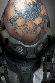 He carved it into the face plate with his blade. Noble Team Emile Halo Video Game Halo Reach Halo Armor