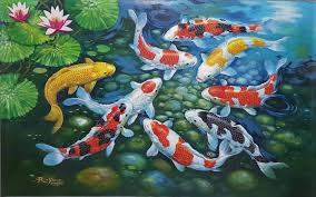 Kolam ikan koi di dalam rumah dapat menambahkan nilai estetika yang dapat membuat rumah menjadi lebih elegan dan dapat memperbaiki taman atau rumah. Dewaku Gallery Lukisan Fengshui 9 Koi Uk 135 X 84 Cm Facebook