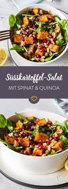 Dolle Knolle An Die Macht Susskartoffel Spinat Salat Mit Quinoa Rezept Spinat Salat Rezepte Gebackene Susskartoffel
