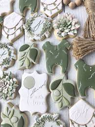 White And Green Boho Baby Baby Shower Cookies Neutral Baby Shower Cakes Neutral Baby Shower Cookies