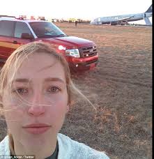 Us Airways A320 fire engine & nose gear collapse...oh & someone posted a  selfi so her loved ones know she is fine, hmm. [2nd post]