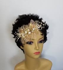 GOLD, IVORY, BLUSH, Bridal Headpiece, Faux Pearl and Rhinestone Bridal Hair  Vine With or Without Birdcage Veil, Boho "sierra"