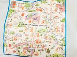 妻籠宿 馬籠宿 宮本武蔵 修行の場 中仙道などを狸が案内している絵の地図マップハンカチです ハンカチ中央にillust map magome tsumagoハンカチ右下にkn 9206 cotton 100 hazama かなり古いです40年以上前の物だと思います長期保管の為見た目は 地図 宮本
