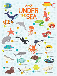 Sea Creatures Poster Sea Creatures Drawing Alphabet Poster Sea Drawing
