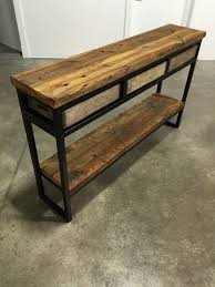 Vintage Crate Buffet Sofa Table Reclaimed Montana Barn Wood Top Bottom Shelf With Steel Frame Finished Wood Sofa Table Diy Console Table Metal Dining Table