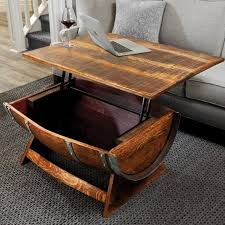 Hinged top with storage space inside. Reclaimed Wine Barrel Coffee Table With Unique Lift Top Barrel Coffee Table Wine Barrel Coffee Table Barrel Furniture