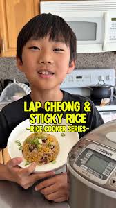 Easy dinner idea! Chinese style sausage rice in the rice cooker! 2 cups  short grain sweet rice (sticky rice) + usual amount of water, 4 Chinese  Sausages (Lap Cheong), 1/2 onion, 1