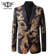 Black & gold velvet embroidered mandarin collar tuxedo jacket. Black And Gold Dress Jacket Bba486
