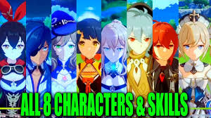 Genshin Impact All 8 Characters Skills Android Ios Youtube