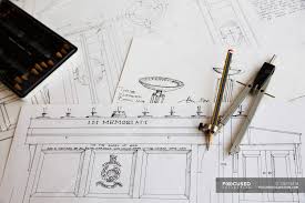 Interior design project 1/4 grid graph paper for furniture layouts. Design Drawings For Furniture Drawn Planning Stock Photo 126774418