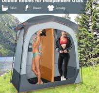 Costway 2 Room Shower Tent Oversize Privacy Shelter Portable Dressing  Toilet Outdoor Gray