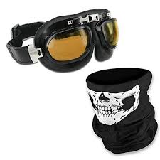Vintage Motorcycle Goggles Smoke Skull Face Mask Black Set For Cycling Multi Purpose Seamless Tube Mask Aviator Glasses Vintage Motorcycle Motorcycle Goggles