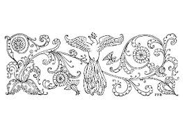 Vintage Phoenix Motif To Colour Coloring Pages Floral Poster Color