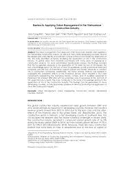 The most common shorthand of journal of construction in developing countries is jcdc. Pdf Barriers To Applying Value Management In The Vietnamese Construction Industry