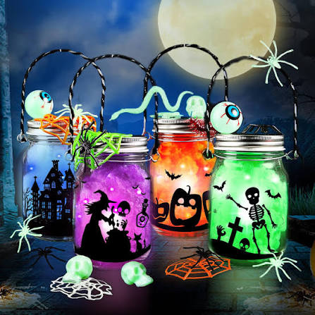 Amazon.com: Halloween Craft Kit for Kids, 4 pcs Glass Mason Jar with Accessories for DIY Lantern Jar, Halloween Art & Craft Party Supplies for Classroom,Art and Craft Party Supplies for Kids :