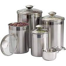 Check spelling or type a new query. Amazon Com Beautiful Canisters Sets For The Kitchen Counter 8 Piece Stainless Steel Medium Sized With Glass Lids And Measuring Cups Silveronyx Tea Coffee Sugar Flour Canisters 8pc Glass Lids Home