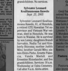 Obituary for Sylvester Leonard Kealiiaumoana Kawelo (Aged 61)
