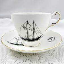 Vintage Tea Cup And Saucer With Bluenose Ship Made By Regency Vintage English Bone China Ship Tea Cup Tea Cups Tea Cups Vintage Cup And Saucer