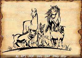 Vector Animal Farm Grass Ai Eps Pdf Svg Dxf Png Jpg Etsy Animal Stencil Farm Animals Animals