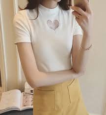 Womens Short Sleeve Hollow Heart Cutout Round Neck T Shirt Black White Sold By Heyjude66 On Storenvy