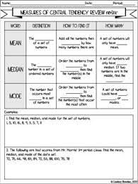 Mean Median Mode Notes And Worksheets Measures Of Central Tendency Central Tendency Mean Median And Mode How To Memorize Things