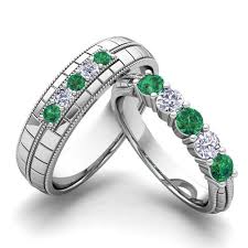 Matching Wedding Bands 5 Stone Diamond And Emerald Rings In 14k White Or Yellow Gold Wedding Rings Wedding Ring Bands Matching Wedding Ring Sets