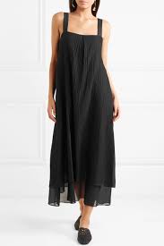 Black Silk Trimmed Crinkled Cotton Voile Midi Dress Theory Dresses Midi Dress Cotton Voile