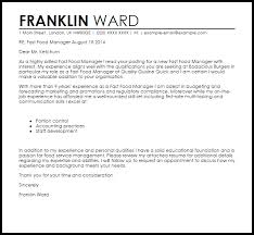 Fast Food Manager Cover Letter Sample Cover Letter Templates Examples